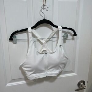 Gymshark White Zip Front Sports Bra | Medium